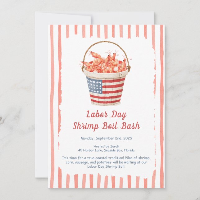 Labour Day Shrimp Boil Invitation – Patriotic Sea (Front)