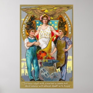 Labour Day Souvenir Laborers with Lady Justice Poster