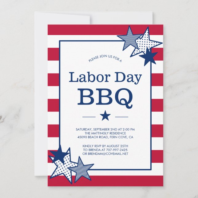 Labour Day Stars and Stripes Modern Patriotic BBQ Invitation (Front)