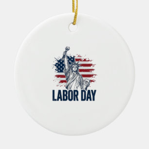 Labour Day Statue of Liberty Patriotic Worker Desi Ceramic Tree Decoration