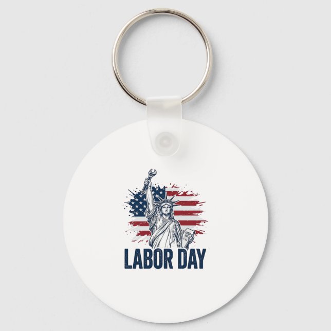 Labour Day Statue of Liberty Patriotic Worker Desi Key Ring (Front)