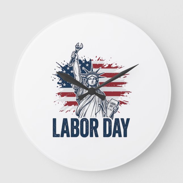 Labour Day Statue of Liberty Patriotic Worker Desi Large Clock (Front)