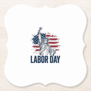 Labour Day Statue of Liberty Patriotic Worker Desi Paper Coaster