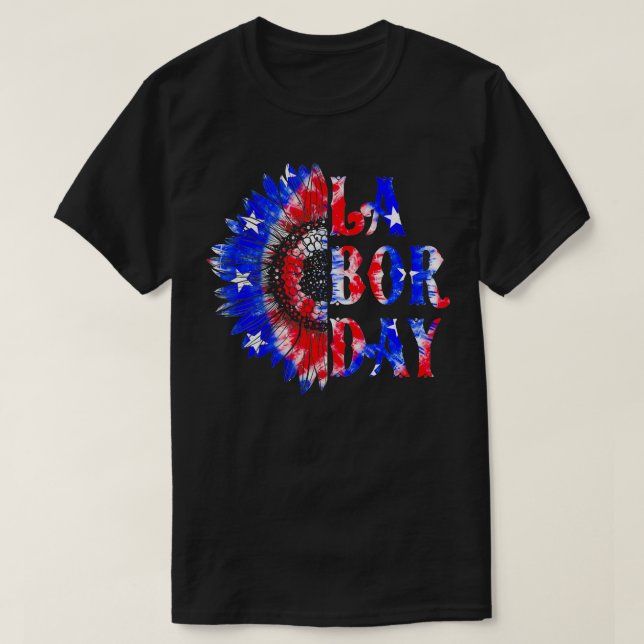 Labour Day Sunflower USA Flag Happy Labour Day  T-Shirt (Design Front)