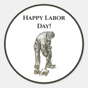 Labour Day Van Gogh Working Man Drawing Classic Round Sticker