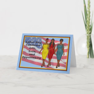 Labour Day with 3 Black Women & Flag Card