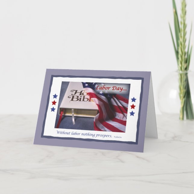 Labour Day With Flag & Bible, Religious Card (Front)