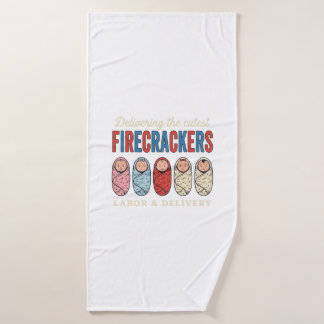 Labour & Delivery Firecrackers Cute Baby Nurse Des Bath Towel