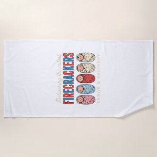 Labour & Delivery Firecrackers Cute Baby Nurse Des Beach Towel