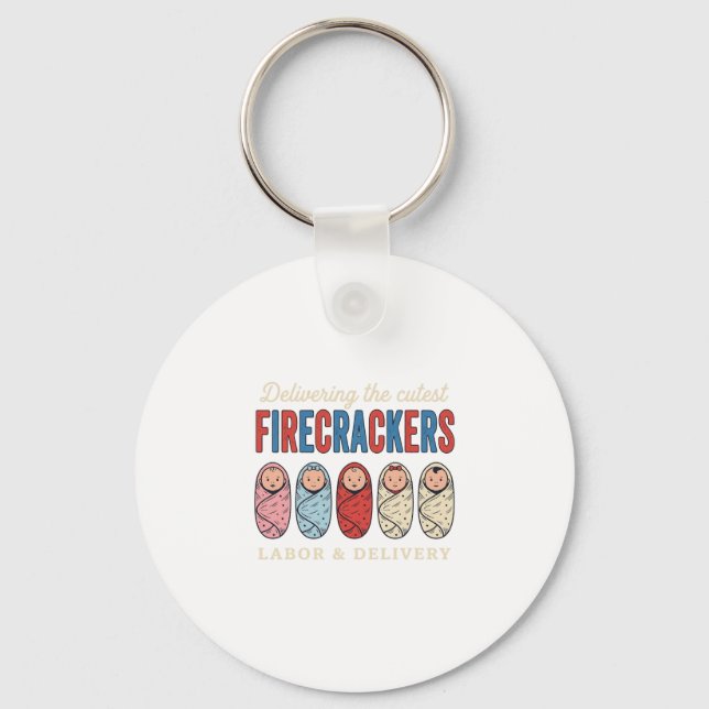 Labour & Delivery Firecrackers Cute Baby Nurse Des Key Ring (Front)