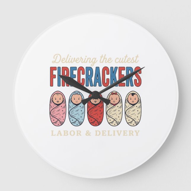 Labour & Delivery Firecrackers Cute Baby Nurse Des Large Clock (Front)