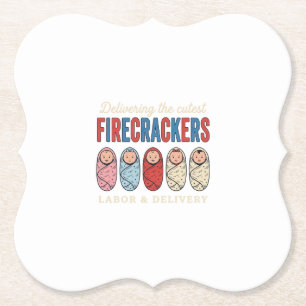 Labour & Delivery Firecrackers Cute Baby Nurse Des Paper Coaster