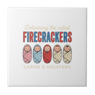 Labour & Delivery Firecrackers Cute Baby Nurse Des Tile