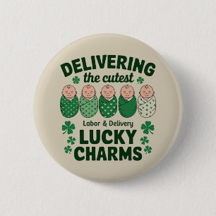 Labour & Delivery Lucky Charm Nurse Shamrock  6 Cm Round Badge