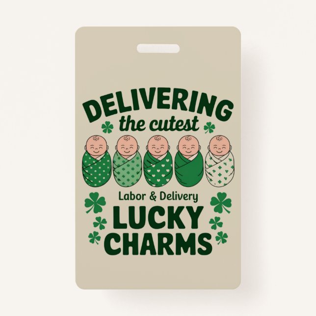Labour & Delivery Lucky Charm Nurse Shamrock  ID Badge (Front)