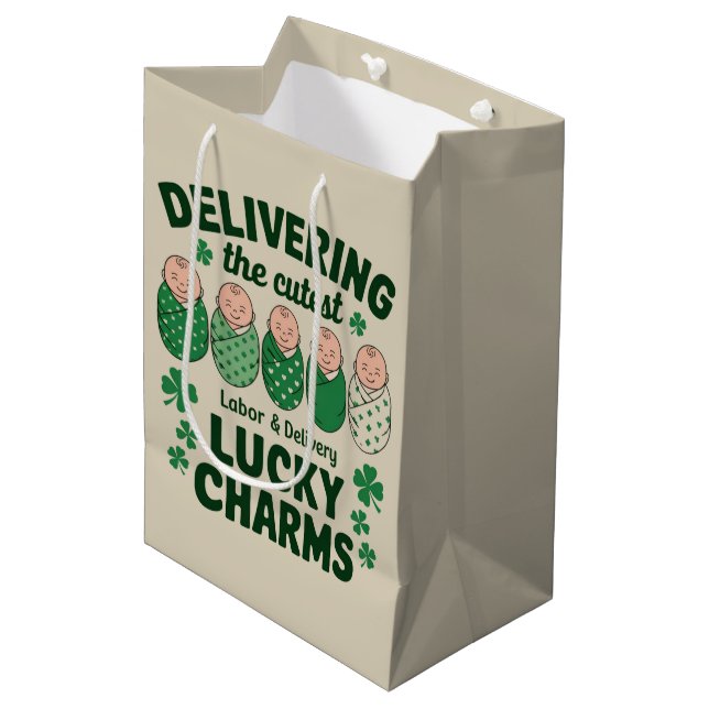 Labour & Delivery Lucky Charm Nurse Shamrock  Medium Gift Bag (Front Angled)