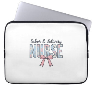 Labour & Delivery Nurse Floral Bow Vintage Shirt D Laptop Sleeve