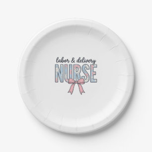Labour & Delivery Nurse Floral Bow Vintage Shirt D Paper Plate