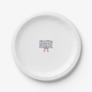 Labour & Delivery Nurse Floral Bow Vintage Shirt D Paper Plate