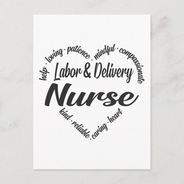 Labour & Delivery Nurse Heart Word Cloud Holiday Postcard (Front)