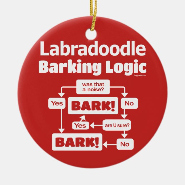 Labradoodle Barking Logic Ceramic Tree Decoration (Front)