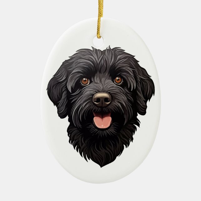 Labradoodle Black Dog Ceramic Tree Decoration (Front)