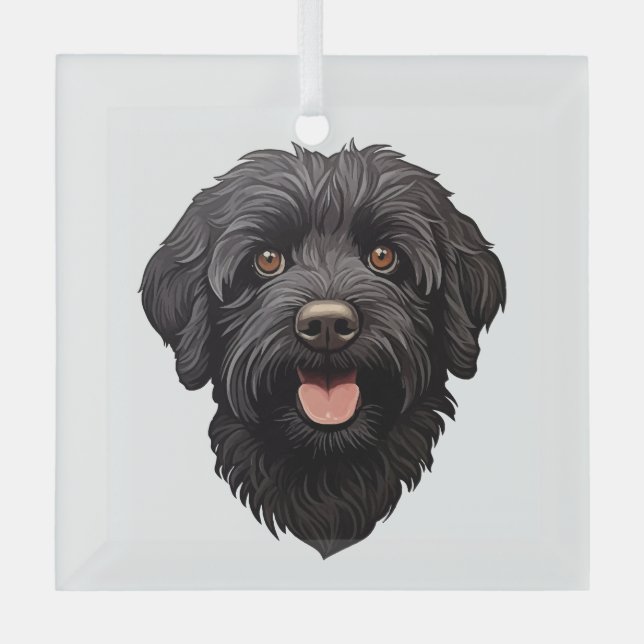 Labradoodle Black Dog Glass Tree Decoration (Front)