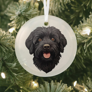 Labradoodle Black Dog Glass Tree Decoration