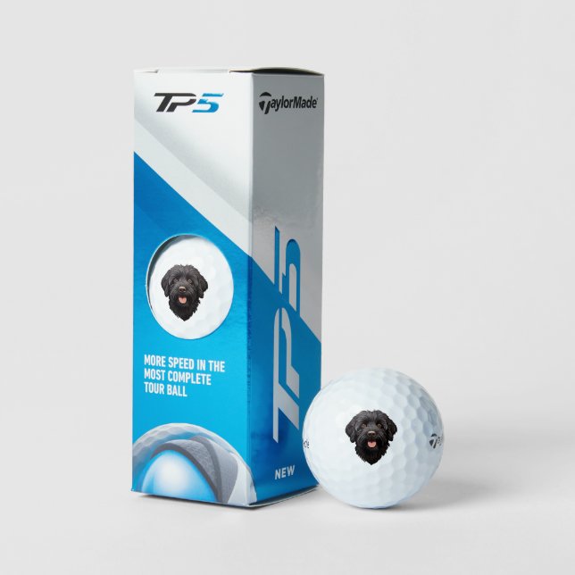 Labradoodle Black Dog Golf Balls (Packaging)
