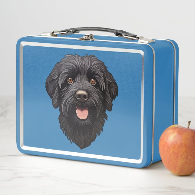 Labradoodle Black Dog Metal Lunch Box (In Situ)