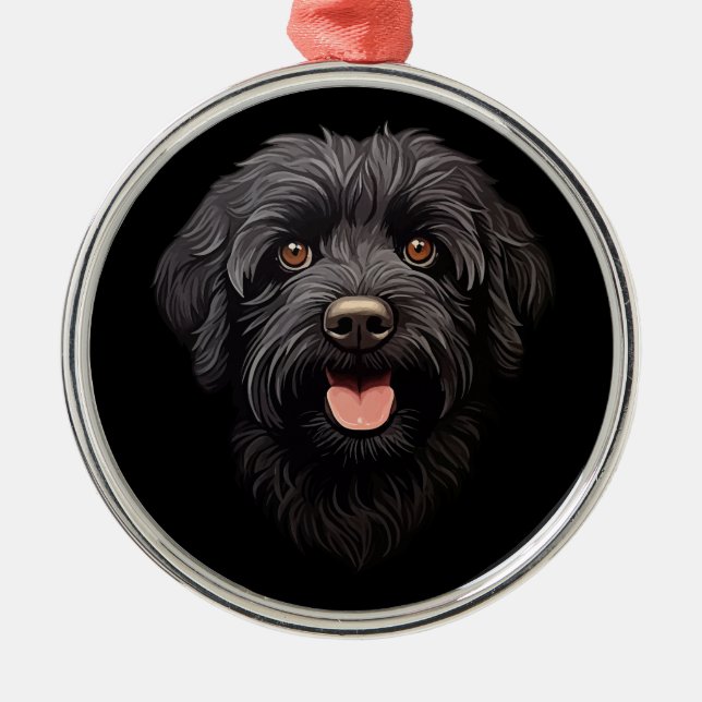 Labradoodle Black Dog Metal Tree Decoration (Front)