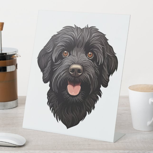 Labradoodle Black Dog Pedestal Sign (In SItu)