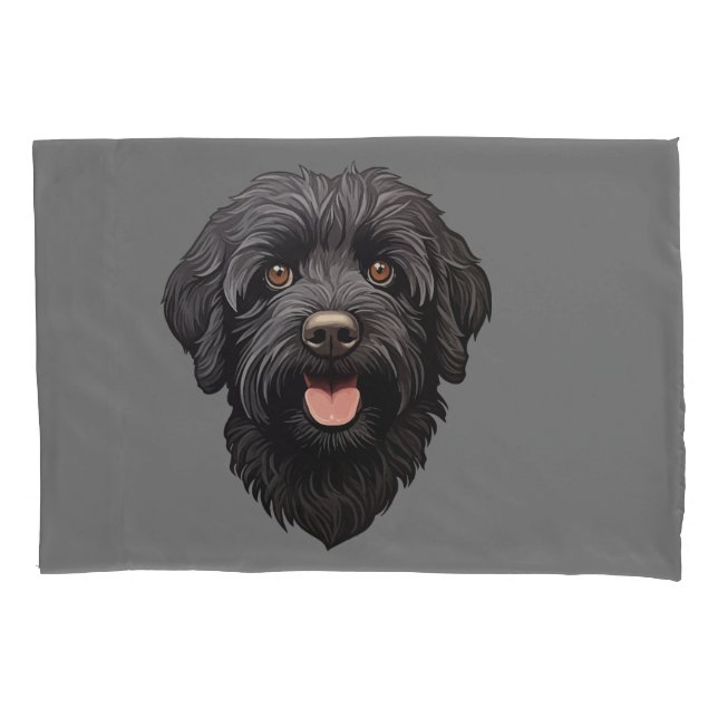 Labradoodle Black Dog Pillowcase (Front)