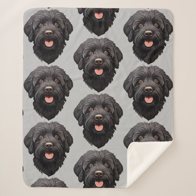 Labradoodle Black Dog Sherpa Blanket (Front)