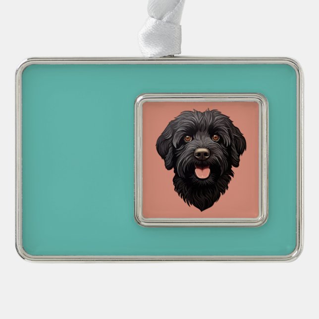 Labradoodle Black Dog Silver Plated Framed Ornament (Front)
