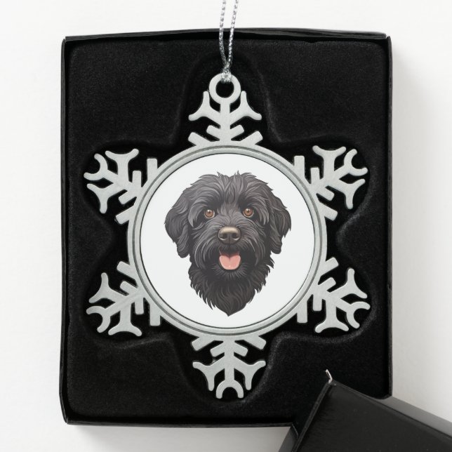 Labradoodle Black Dog Snowflake Pewter Christmas Ornament (Box)