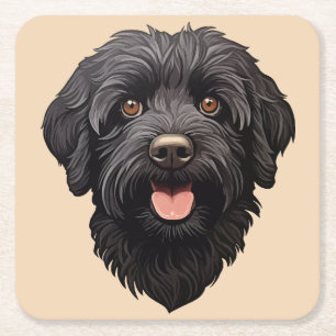 Labradoodle Black Dog Square Paper Coaster