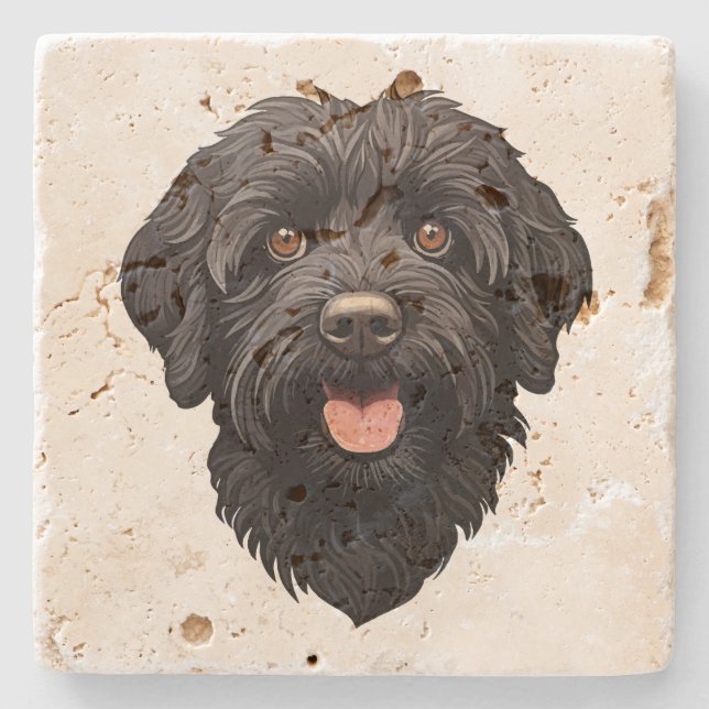 Labradoodle Black Dog Stone Coaster (Front)
