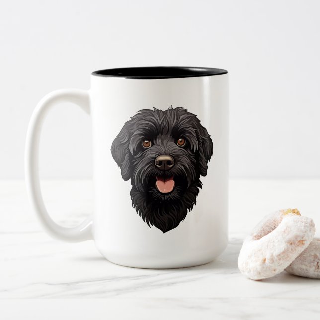 Labradoodle Black Dog Two-Tone Coffee Mug (With Donut)