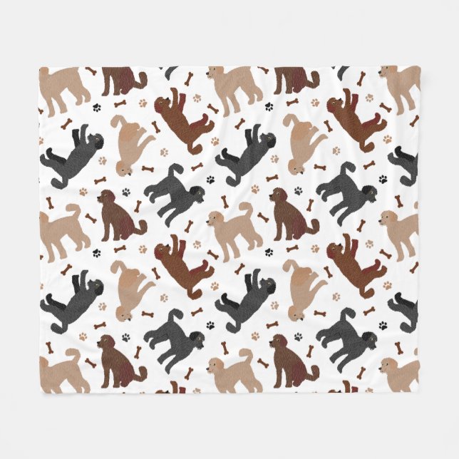 Labradoodle Bones and Paws Fleece Blanket (Front (Horizontal))