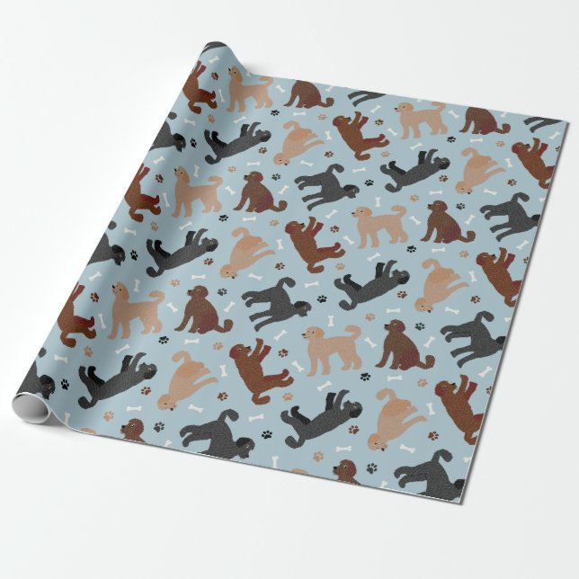 Labradoodle Bones and Paws Wrapping Paper (Unrolled)