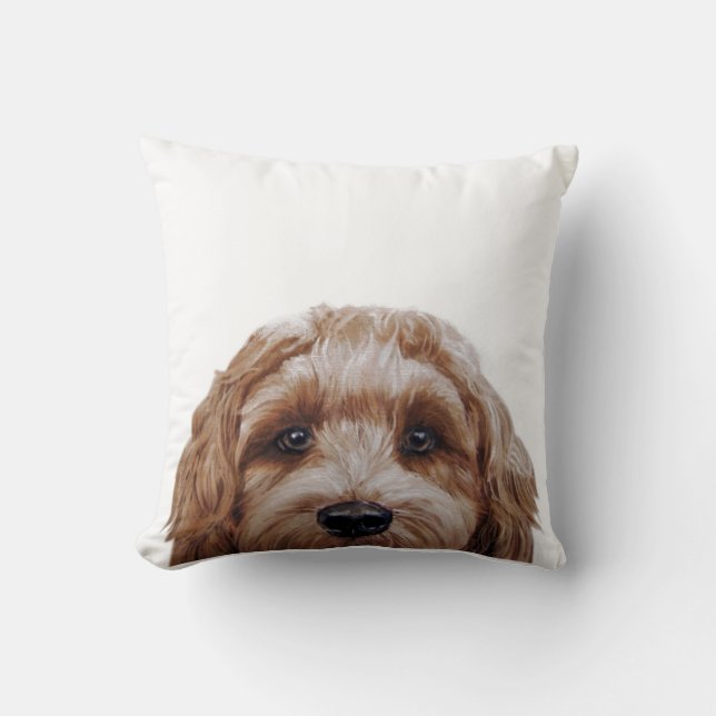 Labradoodle Brown Original painting by miart Cushion (Front)