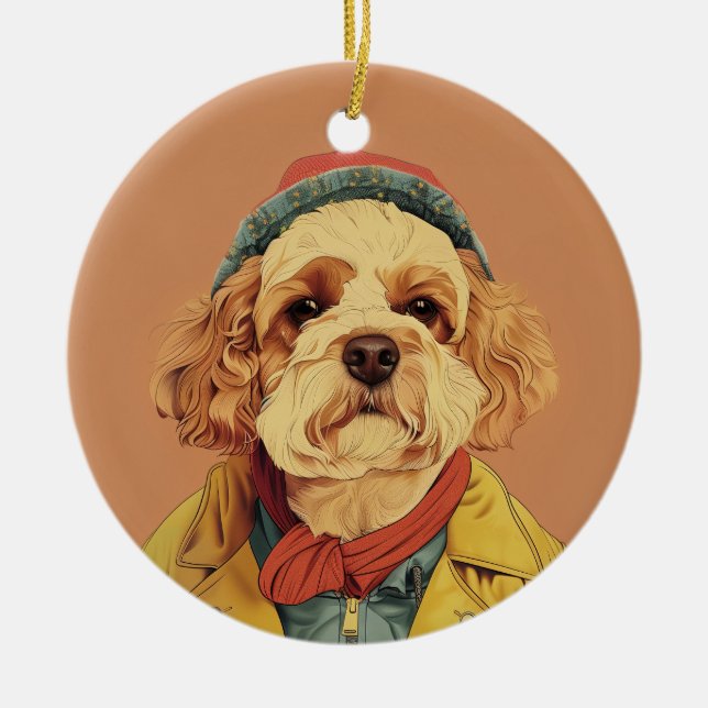 Labradoodle Ceramic Tree Decoration (Front)