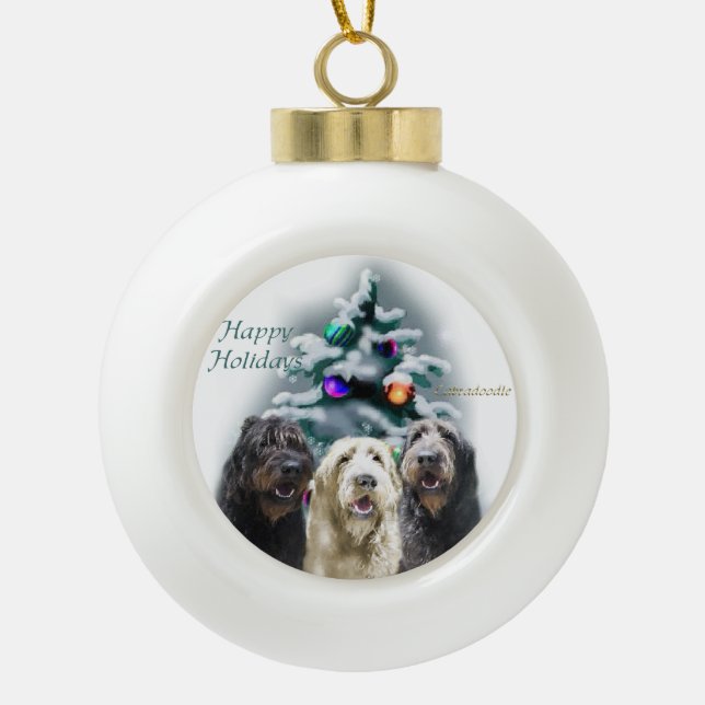 Labradoodle Christmas Ceramic Ball Christmas Ornament (Front)