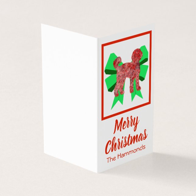 Labradoodle Christmas Dog & Green Bow Card (Outside)