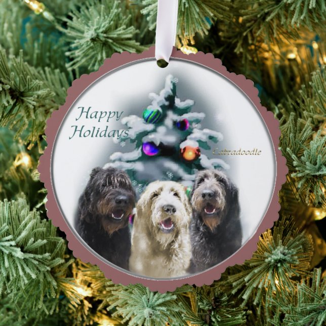 Labradoodle Christmas Gifts Tree Decoration Card (Insitu (Tree))