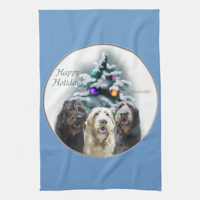 Labradoodle Christmas Tea Towel (Vertical)