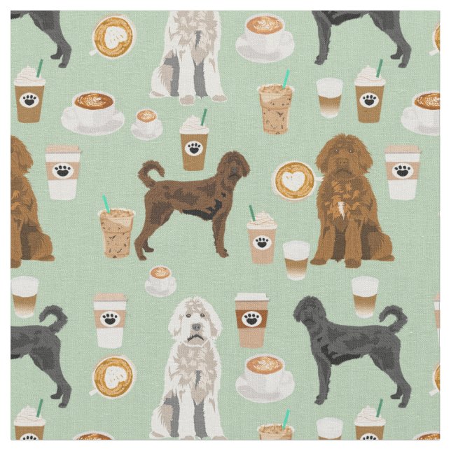 labradoodle coffee lover mint fabric (Close Up)