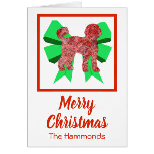 Labradoodle Cute Christmas Dog & Green Bow