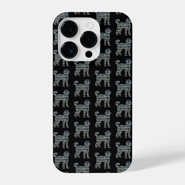 Labradoodle Cute Dog Silhouette Grid Black iPhone Case (Back)